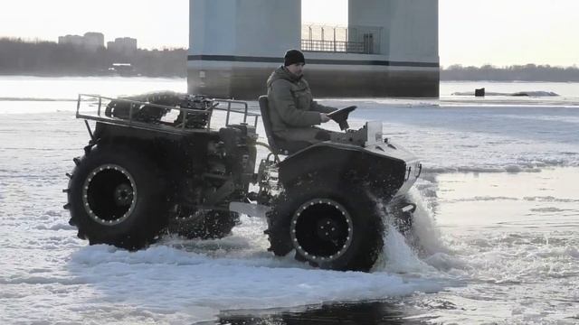 Вездеход Мини выход на лёд с нагрузкой 205 кг на шинах Урал Лапоть. Два дня испытаний с грузом сзади смотреть онлайн