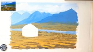 ИЗО 4 класс Народы гор и степей #пейзаж с юртой,  #рисуемсалексеемникулиным #казахстан #юрта