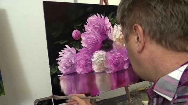 Пионы и вишня.  Масляная живопись. Peonies and cherries. Oil painting. Oleg Buiko