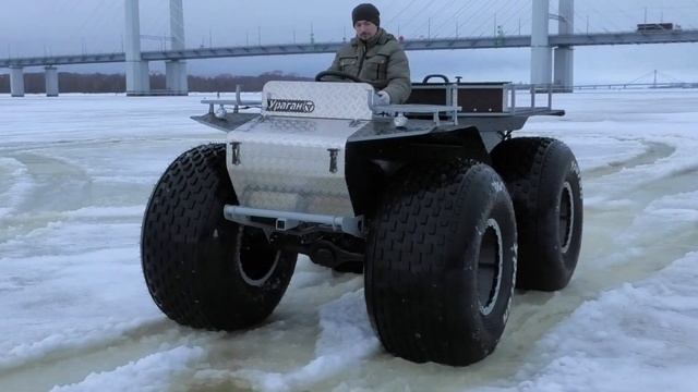 Обзор вездехода переломки. Тест в оттепель по наледи. Легкий среднемоторный пневмоход Ураган Дикарь. смотреть онлайн