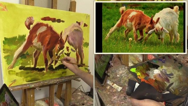 Козлята. Живопись маслом. Oil painting. How to draw a goat. Как рисовать животных.