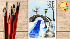 Как нарисовать городской зимний пейзаж: пошаговый урок для детей и начинающих