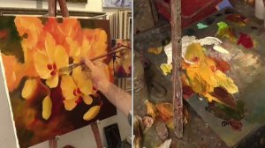 Фрагмент мастер-класса. Жёлтые орхидеи. Fragment of the Workshops. Allaprima. Yellow orchids