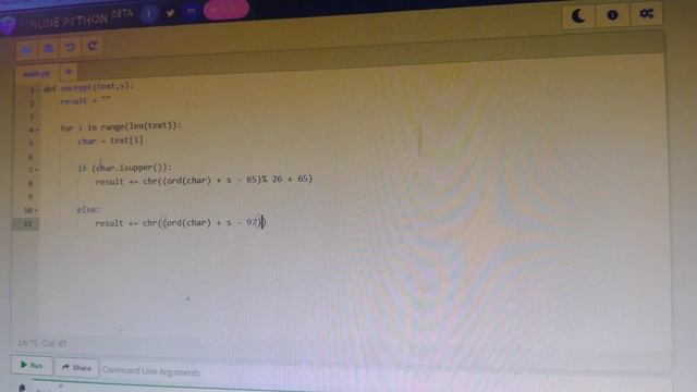 Caesar's Cipher in Python implementation