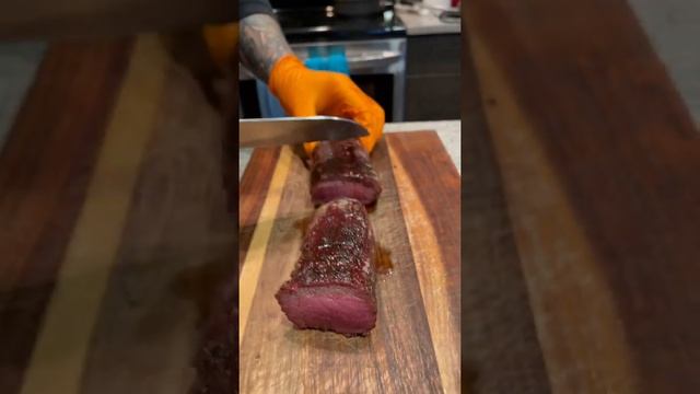 Smoked & Reverse Seared Venison Backstrap Frying/Slicing ASMR Cooking Sounds #shorts #asmrsounds