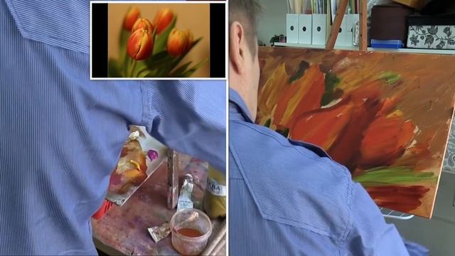 How to draw tulips. Workshop  in English from Oleg Buiko. Oil painting.