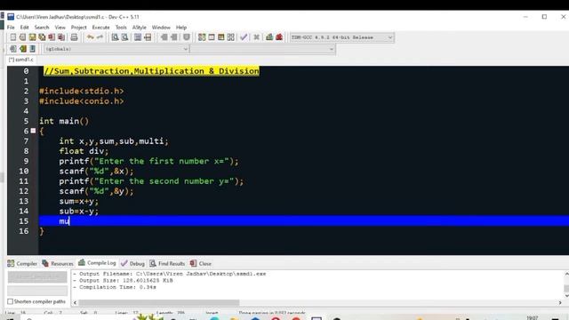 C Programming: Add, Subtract, Multiply and Divide using two numbers | C Lang Tutorial | using DevC+