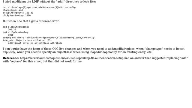 DevOps & SysAdmins: Error "no equality matching rule" when editing LDAP Syncprov Overlay