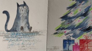 Новогодняя открытка. Акварель и пастель