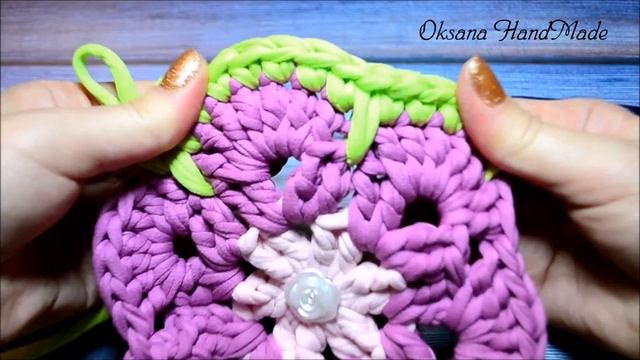 Сумка крючком из трикотажной пряжи. Bag crochet