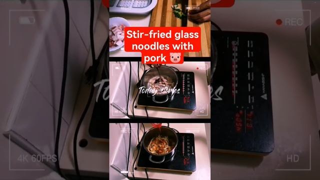 Stir-fried glass noodles with pork🐷 #cooking #thaifood смотреть онлайн