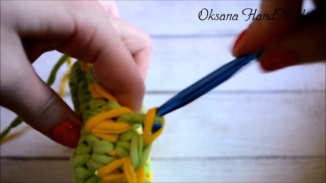 Корзина крючком из трикотажной пряжи. Basket crochet