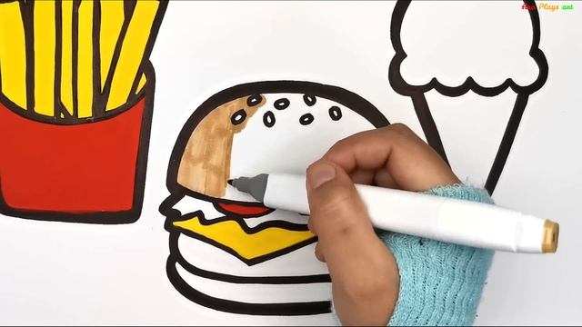 Burger, Es krim dan Kentang Goreng Belajar Menggambar dan Mewarnai Makanan Untuk Anak-anak
