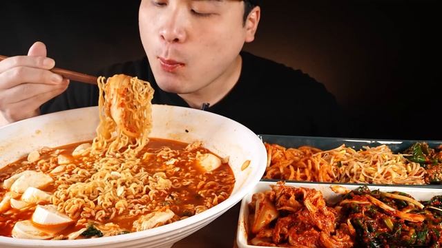 순두부 넣은 열육개장라면과 반찬 6가지 먹방~!! 리얼사운드 ASMR Social Eating Mukbang(Eating Show)