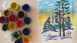 Как нарисовать красивый зимний пейзаж — пошаговый урок рисования гуашью