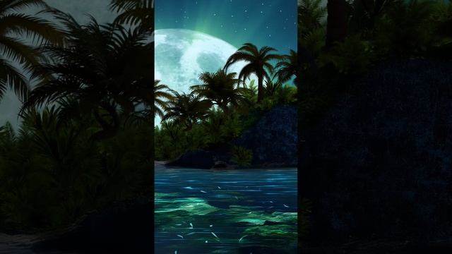 Остров спокойствия: Лунная ночь и убаюкивающий океан 🌙