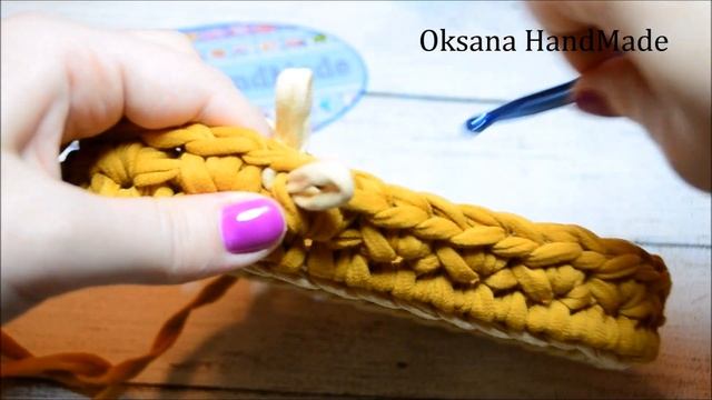 Корзина крючком из трикотажной пряжи. Basket crochet
