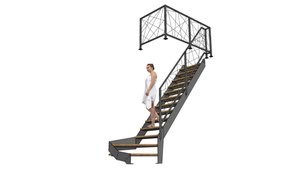 Забежная лестница на тетиве 90º с ограждением. п. Заостровье