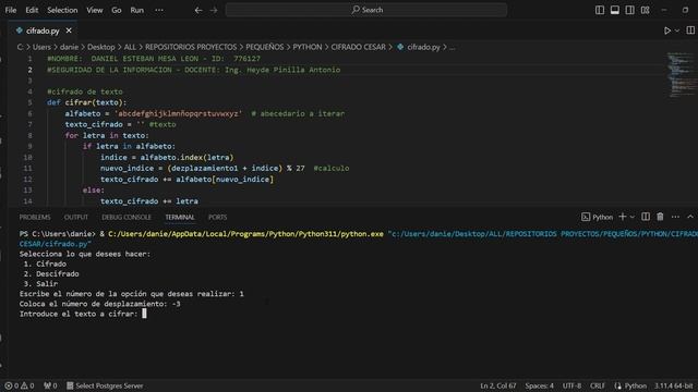 CIFRADO CESAR CON PYTHON - VISUAL STUDO CODE