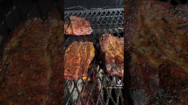 Leftover cranberry sauce made into a pork steak glaze. #grilling #openfirecooking #bbq #food #bbqin