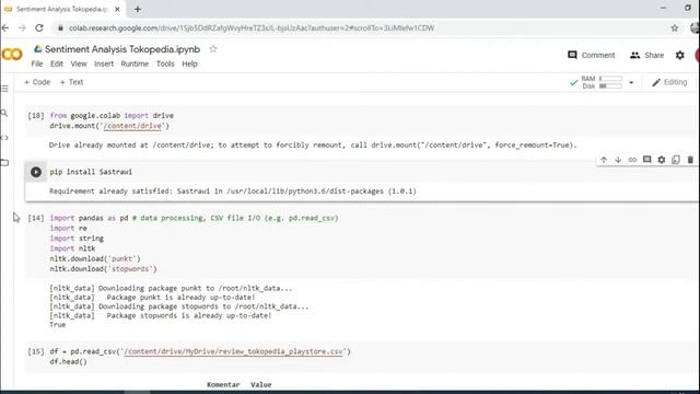 Sentiment Analysis menggunakan SVM & Logistic Regression | Google Colab | Review Tokopedia Playstor