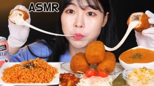 FIRE NOODLE CHEESE PORK CUTLET EATING || ASMR || MUKBANG