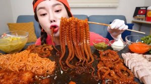 [Mukbang ASMR] 매콤한 낙지 🐙 소면 & 보쌈 꿀조합 먹방 & 레시피 Small Octopus Noodle Korean Bossam Recipe Ssoyoung