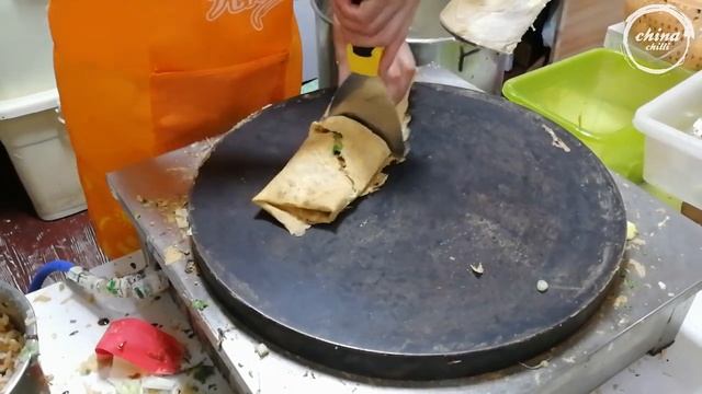 Chinese Street Food -JIANBING(煎餅果子) Deep-fried dough sticks pancake China Breakfast Sandwich Crepe#