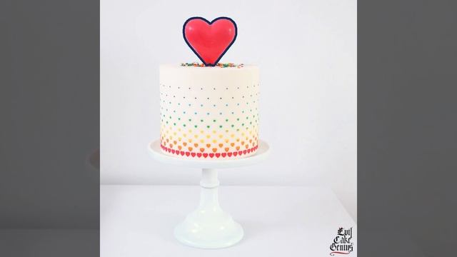 Rainbow Hearts Stenciled Cake
