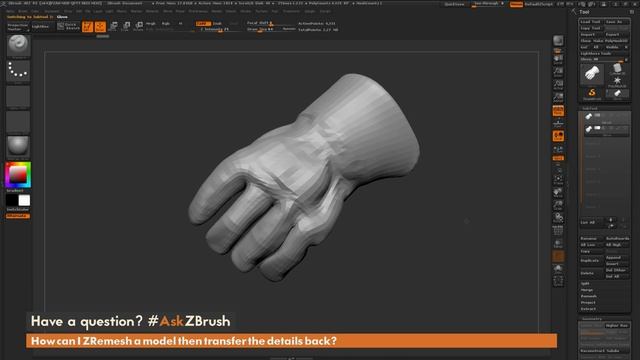 #AskZBrush - How can I ZRemesh a model then transfer the details back