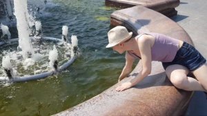 Morning walk by the fountain