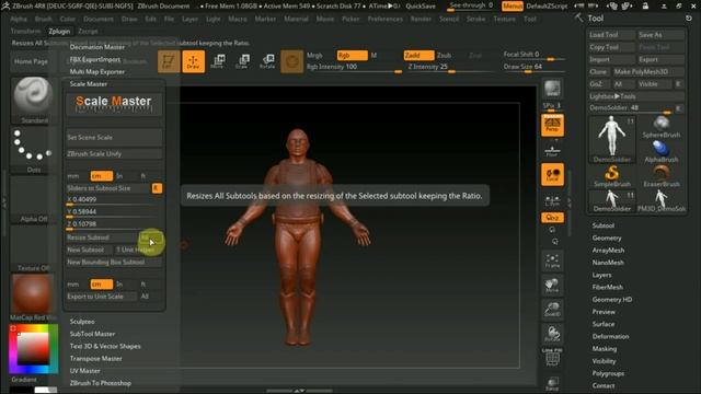 Zbrush 4R7 плагин Scale Master