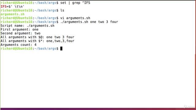 14. More on arguments - playing with IFS and assigning arguments value to a variable смотреть онлайн