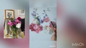 Букет с пионами. Ласаева Марина. Акварель