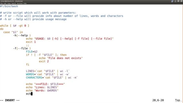 3. Creating script with parameters [-f file] [--file file] [-h] [--help] смотреть онлайн