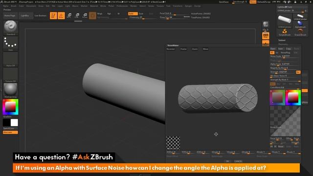 #AskZBrush_ “Using an Alpha with Surface Noise how can I change the angle the Alpha is applied at_”