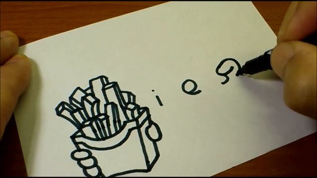 How to turn words FRIES（French fries｜Chips）into a Cartoon - How to draw doodle art on paper