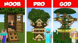 Minecraft НУБ против ПРО против БОГА: ЧЕЛЛЕНДЖ ПО СТРОИТЕЛЬСТВУ ДОМА НА ДЕРЕВЕ В ДЖУНГЛЯХ