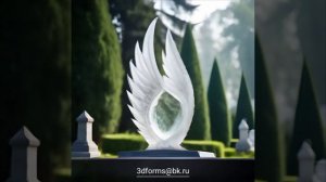 3d дизайн памятника в форме крыла ангела, из белого стекла. 3d каталоги памятников.
