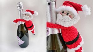 Дед Мороз крючком на бутылку. Санта Клаус крючком. Crochet christmas. Часть1/3