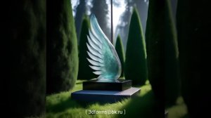 Дизайн памятника в форме крыла ангела, из стекла.