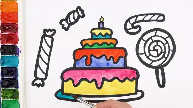 Торт и вкусняшки по случаю дня рождения! рисование и раскрашивание