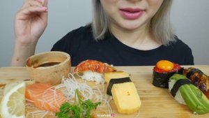 SUSHI ASMR *Classic Assorted Nigiris with Salmon Sashimi No Talking Eating Sounds | N.E Let's Eat