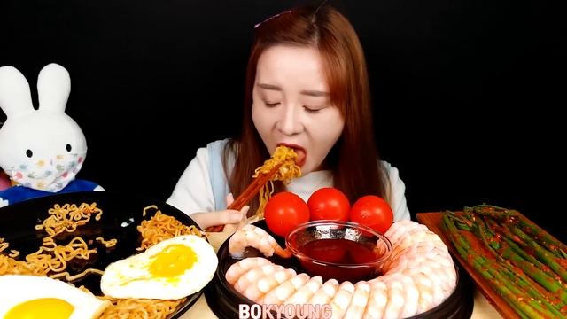 ASMR MUKBANG :) 직접 담근 파김치와 인도네시아 미고랭라면 그리고 불닭소스 새우링 먹방 | 요리먹방 | MUKBANG