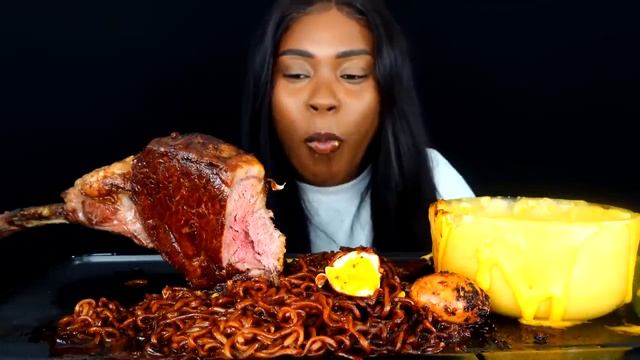 @EatSpicywithTee ASMR MUKBANG CHEESY 2X SPICY KOREAN FIRE NOODLE MUKBANG TOMAHAWK STEAK смотреть онлайн