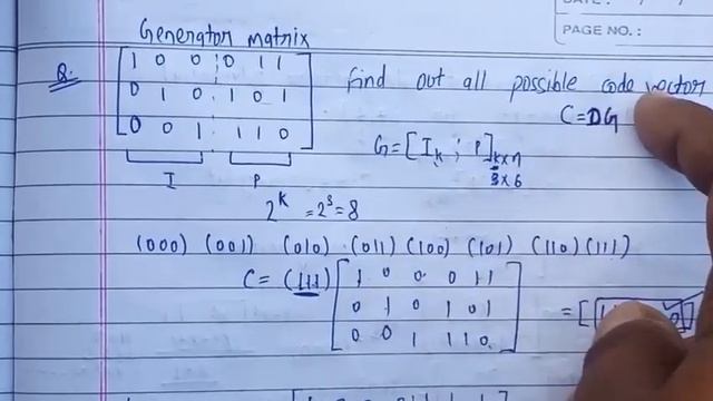 Code vector using Generator matrix in information Theory and coding part 1 | ITC | Lec-16