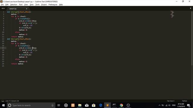 PYTHON: mã hóa caesar ( hàm mã hóa & giải mã )