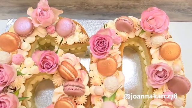 Number 60 Birthday cake with macarons roses and Rafaello смотреть онлайн