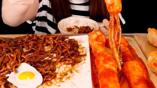 ASMR(요리먹방)알타리무로 직접만든 총각김치와 짜파게티 먹방~ 사이드메뉴는 매콤한 불낙교자만두~  RADISH KIMCHI MUKBANG