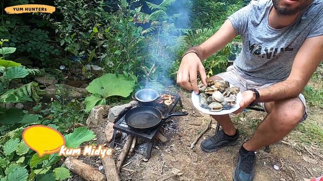 KAMP YEMEKLERİ #9 | KUM MİDYELİ MAKARNA ve KARİDES IZGARA  | Kamp Yemekleri Outdoor ASMR Cooking